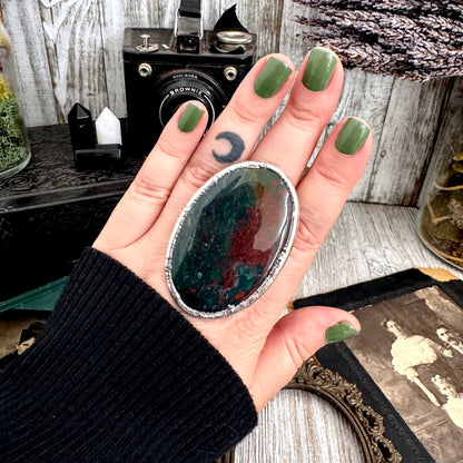 The Colossal Collection - Bloodstone Crystal Statement Ring Size 9 Fine Silver / One Of A Kind