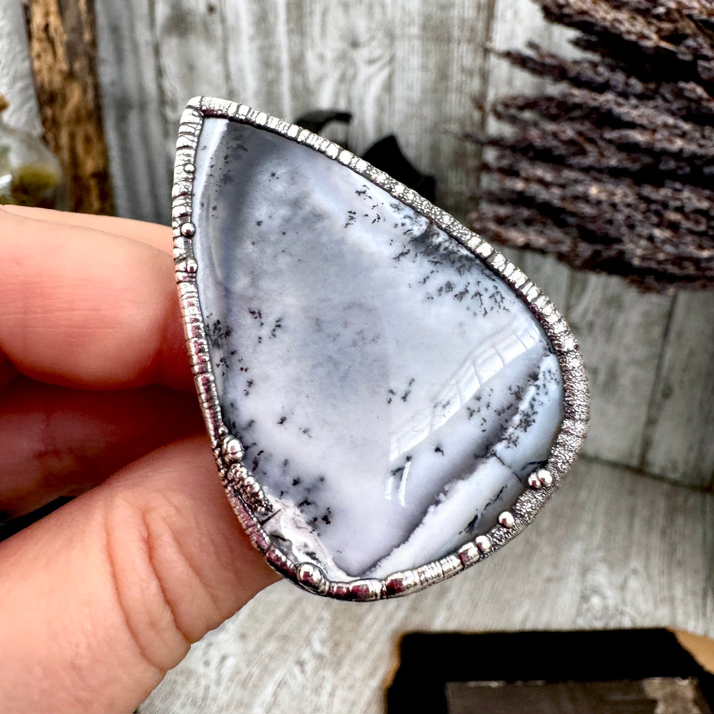 The Colossal Collection -Dendritic Agate Crystal Ring Set in Fine Silver Size 10 / One of a Kind