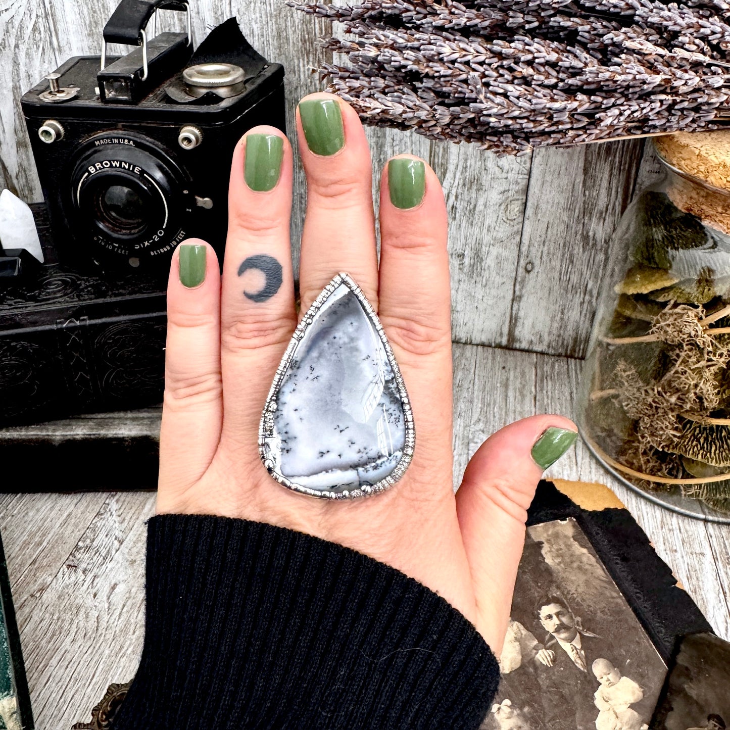 The Colossal Collection -Dendritic Agate Crystal Ring Set in Fine Silver Size 10 / One of a Kind