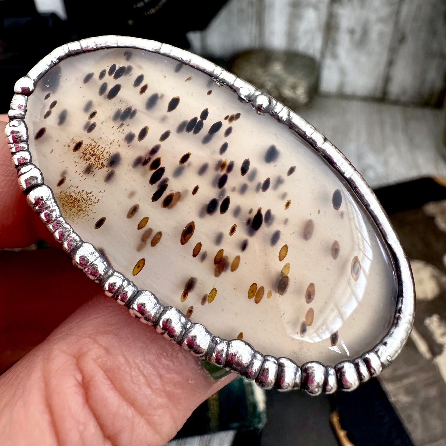 The Colossal Collection - Montana Moss Agate Crystal Ring Fine Silver Size 8 / Foxlark Collection - One of a Kind