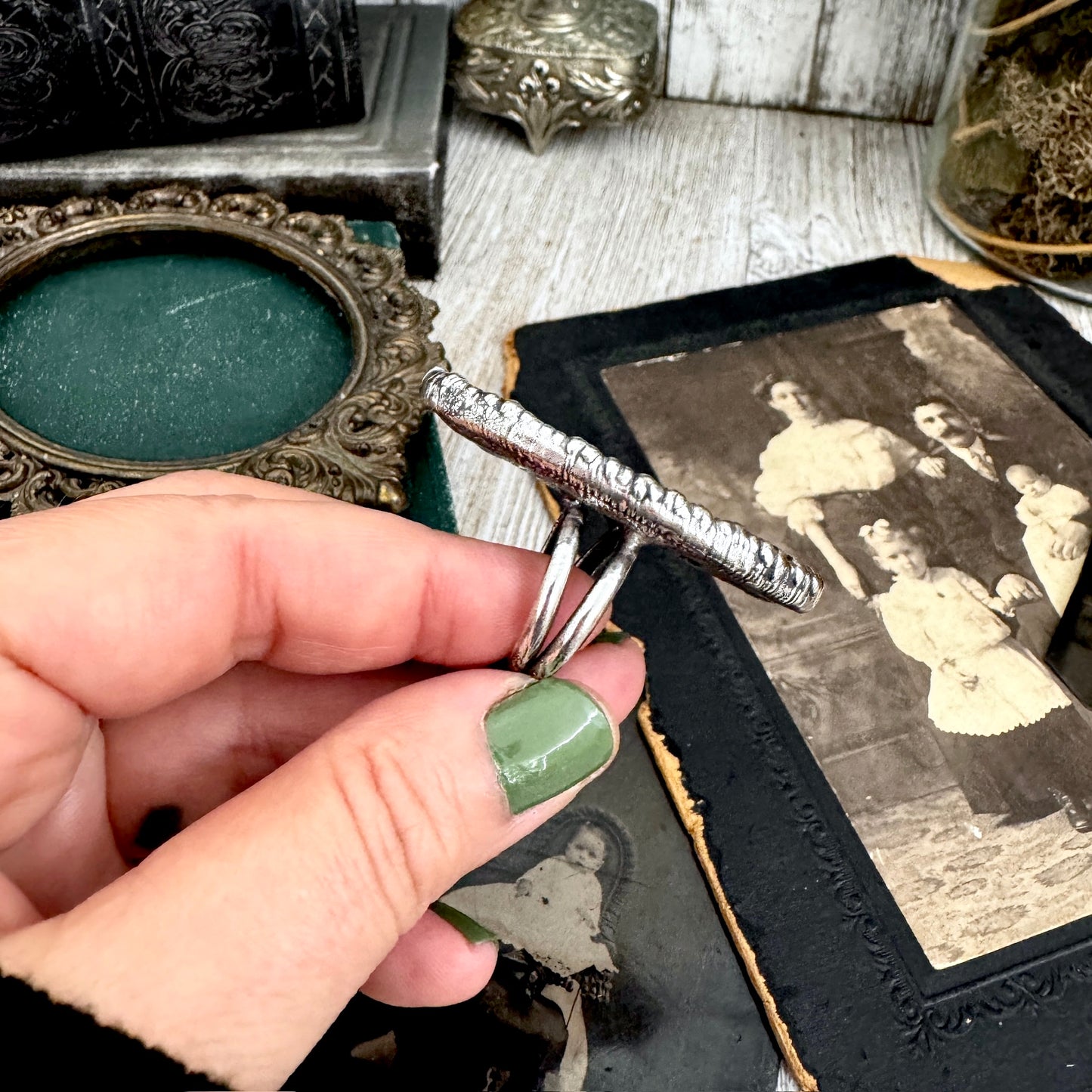 The Colossal Collection - Montana Moss Agate Crystal Ring Fine Silver Size 8 / Foxlark Collection - One of a Kind