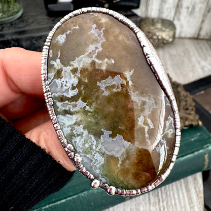 The Colossal Collection - Fancy Moss Agate Crystal Ring Fine Silver Size 9 / Foxlark Collection - One of a Kind