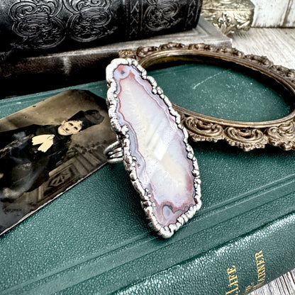 The Colossal Collection - Agate Slice Crystal Ring Fine Silver Size 9.5 / One of a Kind