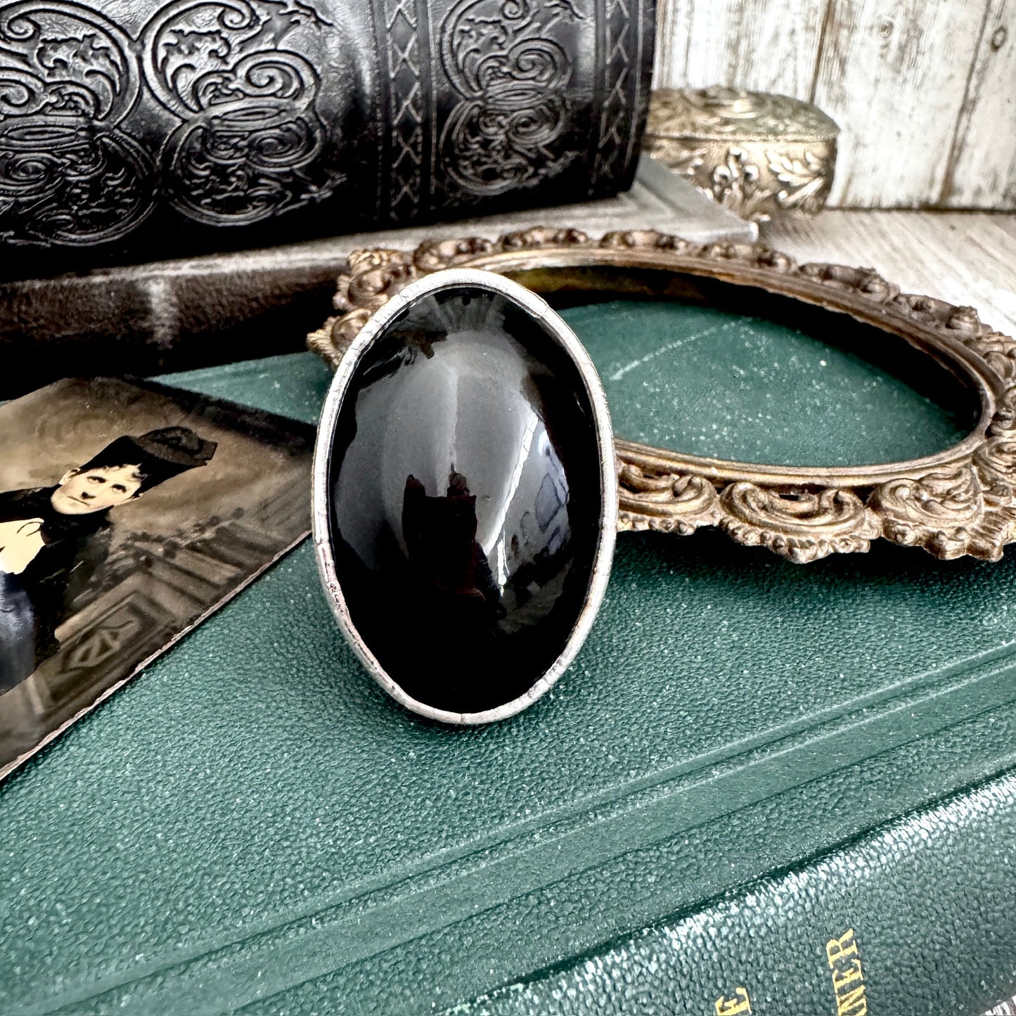 The Colossal Collection - Rainbow/Black Obsidian Crystal Ring Fine Silver Size 8 / One of a Kind