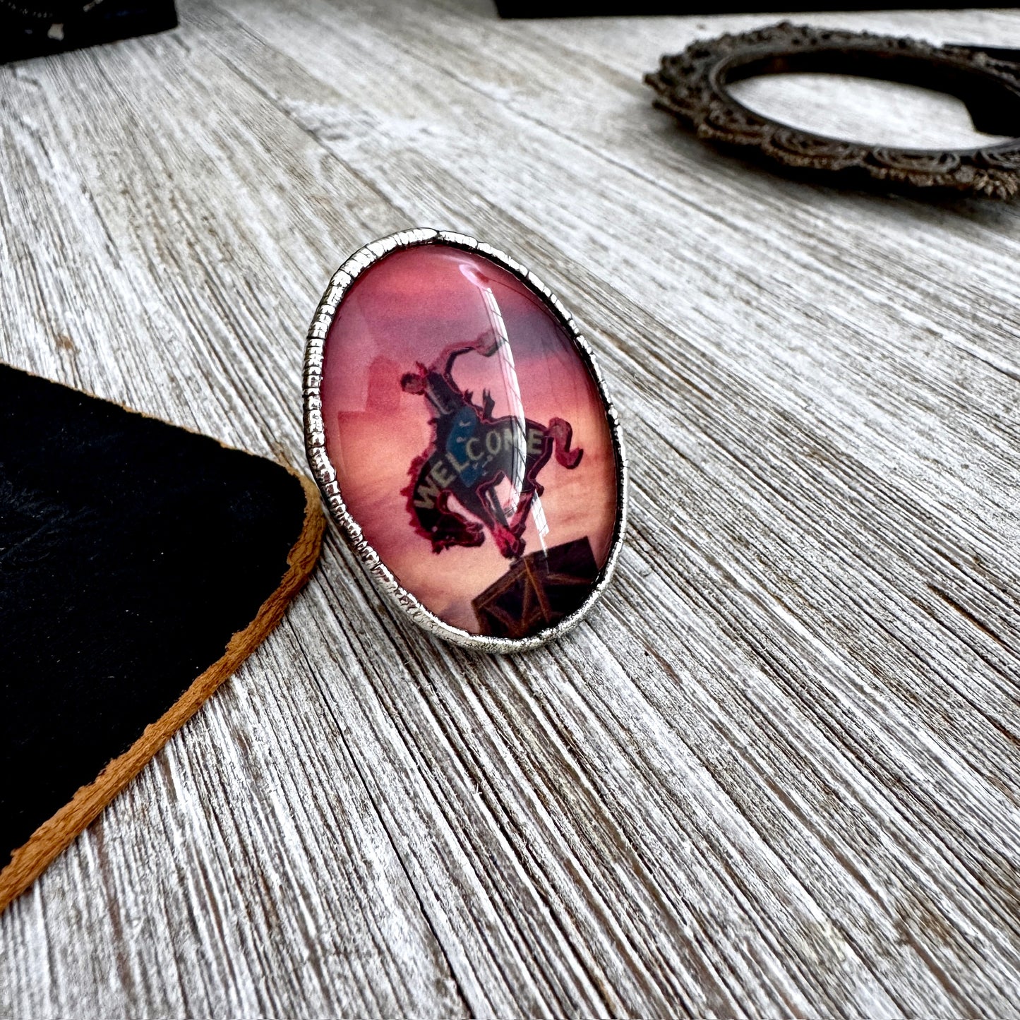 Road To Nowhere - Cowboy Road Sign Sunset Ring Fine Silver Size 9 / One of a Kind