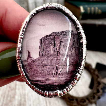 Road To Nowhere  - Cowboy on Horse in Desert Ring Fine Silver Size 9 / One of a Kind