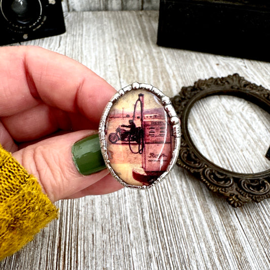 Road To Nowhere  - Vintage Motorcycle / Gas Pump Ring Fine Silver Size 6.5 / One of a Kind