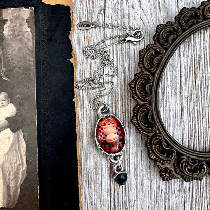 Road To Nowhere - Vintage Dive Bar Bathroom Toilet With Emerald Charm Necklace Fine Silver - One of a Kind