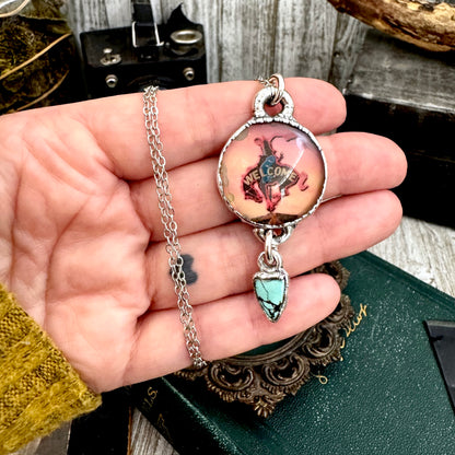 Road To Nowhere - Cowboy Road Sign With Turquoise Charm Necklace Fine Silver - One of a Kind