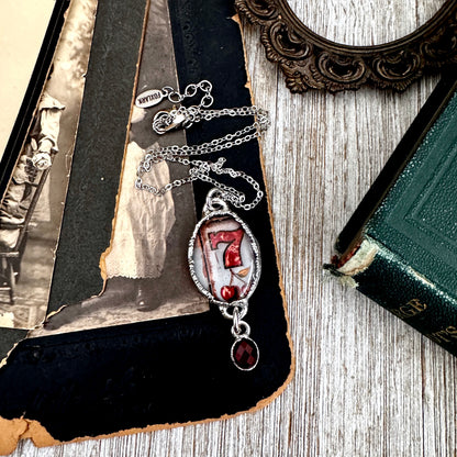 Road To Nowhere - Lucky Number 7 / Slot Machine With Garnet Charm Necklace Fine Silver - One of a Kind