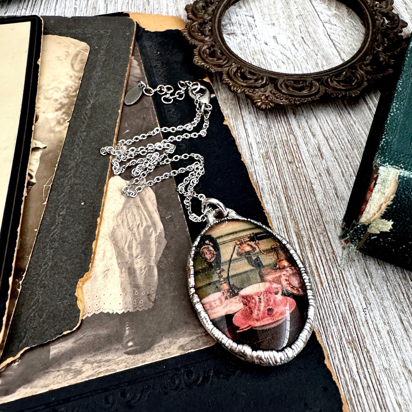 Road To Nowhere - Vintage Tea Cup Necklace Fine Silver - One of a Kind