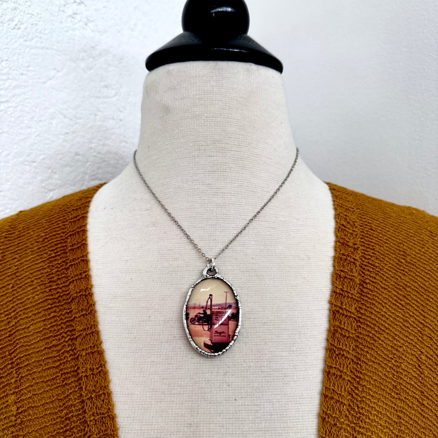 Road To Nowhere - Vintage Motorcycle / Gas Pump Necklace Fine Silver - One of a Kind