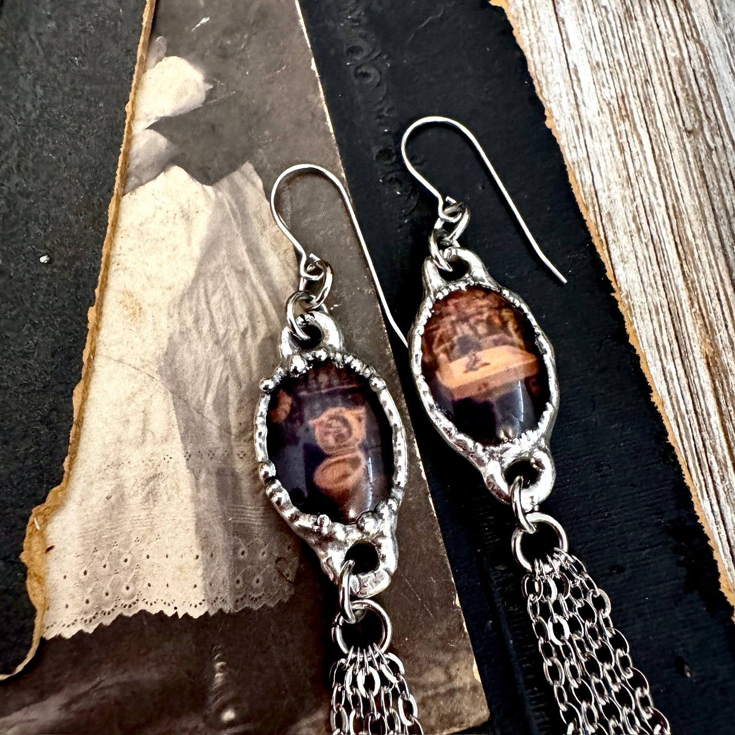 Road To Nowhere - Mismatched Vintage Dive Bar Bathroom Toilet / Sink Fine Silver Long Fringe Earrings