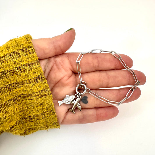 Tiny Trinkets Collection- Stainless Steel Paperclip with Charm Keeper Chain Bracelet / Curated Collection FOXLARK