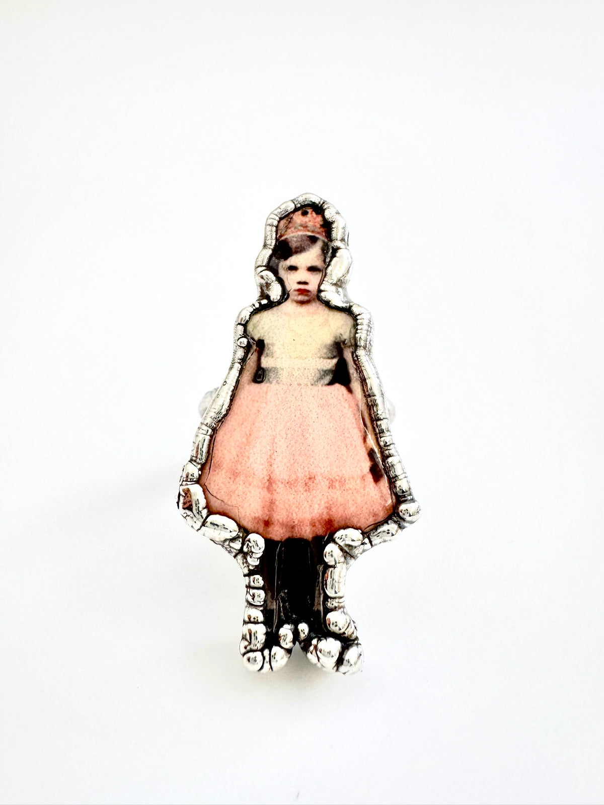 pink party girls statement ring, fine silver