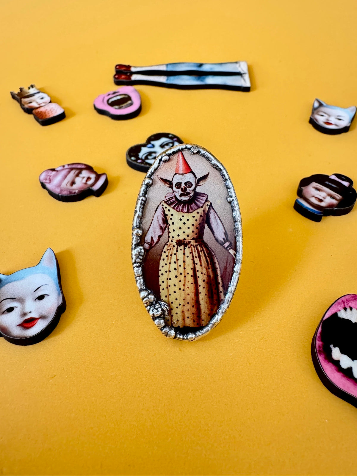 clown girl statement ring, fine silver, size 7.5