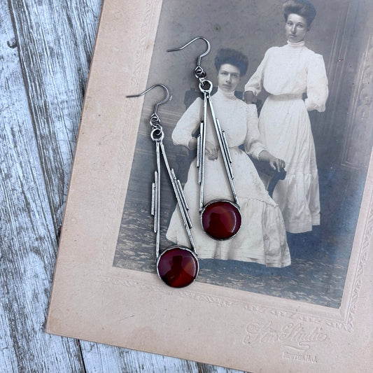Red Carnelian Fine Silver Crystal Drop Earrings / Long Dangle Witchy Earrings