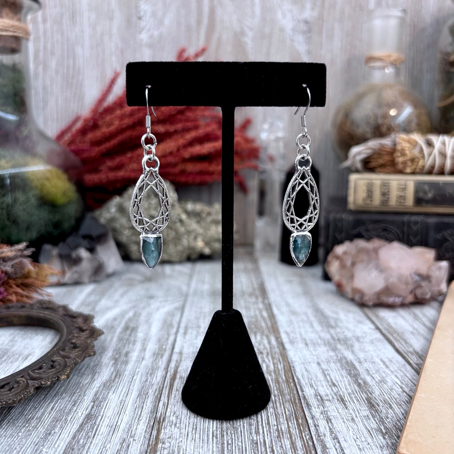 Blue Kyanite Fine Silver Crystal Drop Earrings / Long Dangle Witchy Earrings