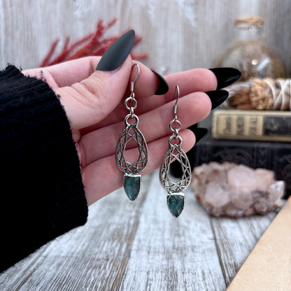 Blue Kyanite Fine Silver Crystal Drop Earrings / Long Dangle Witchy Earrings