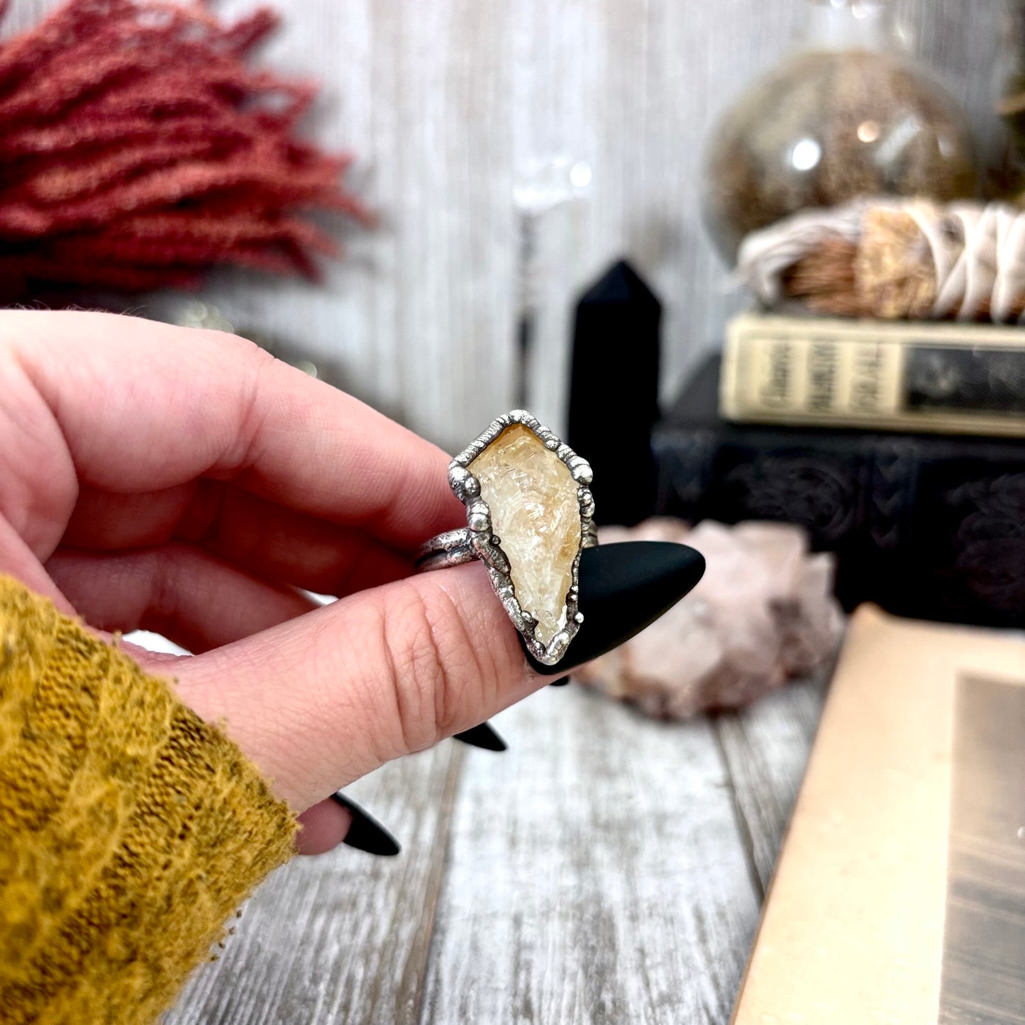 Raw Citrine Crystal Ring Fine Silver Size 10 / Foxlark Collection - One of a Kind