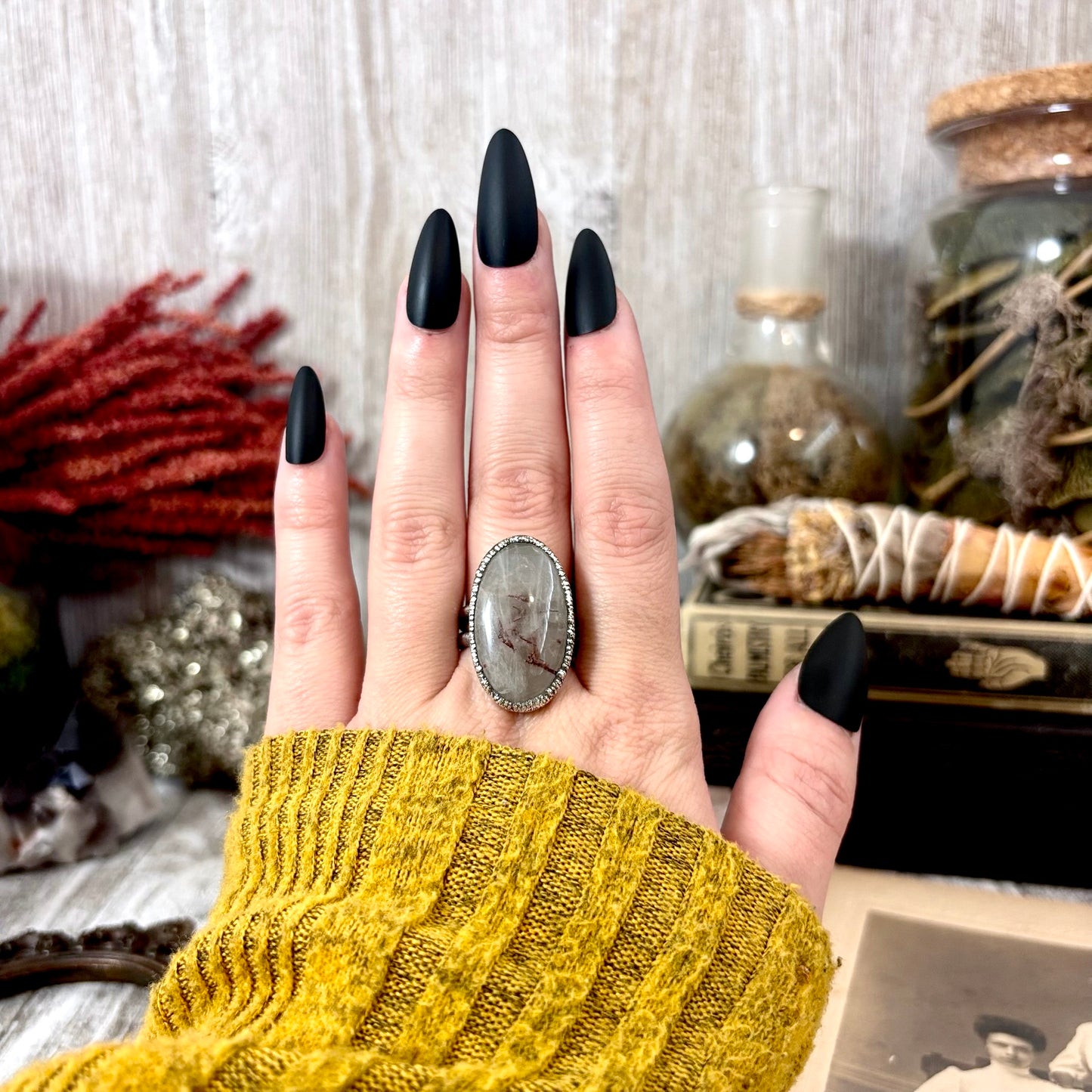 Rutilated Quartz Crystal Ring Fine Silver Size 9 / Foxlark Collection - One of a Kind