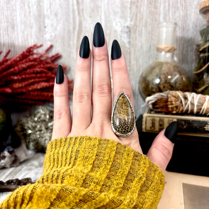 Petrified Wood Crystal Ring Fine Silver Size 8 / Foxlark Collection - One of a Kind