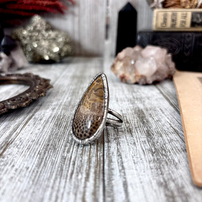 Petrified Wood Crystal Ring Fine Silver Size 8 / Foxlark Collection - One of a Kind