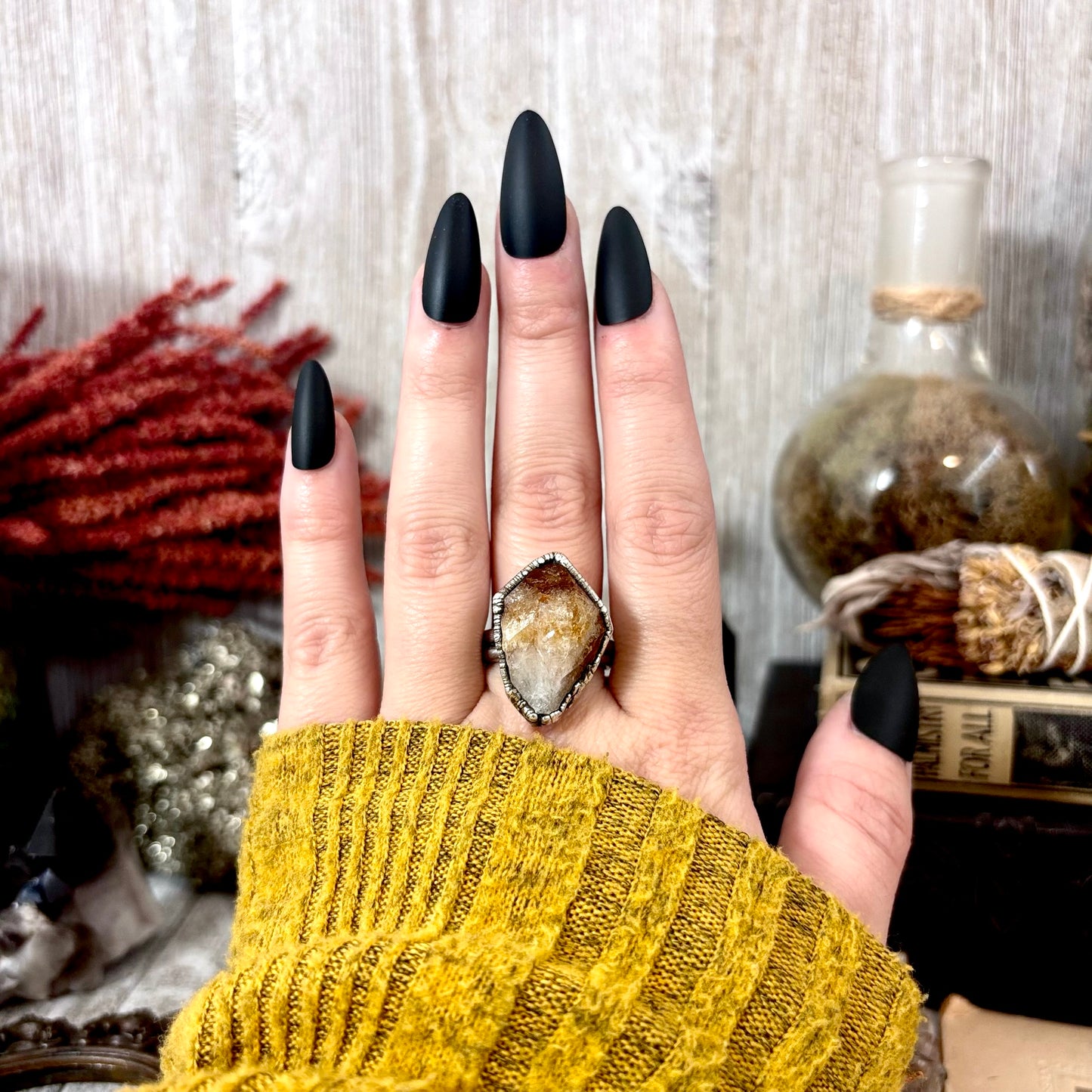 Raw Citrine Crystal Ring Fine Silver Size 9 / Foxlark Collection - One of a Kind