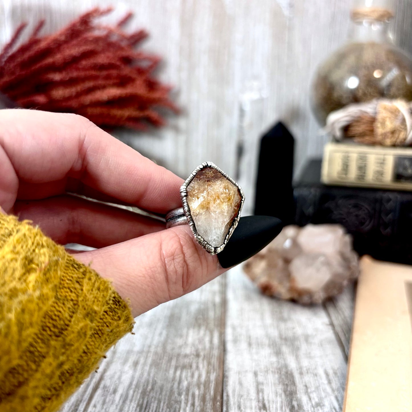 Raw Citrine Crystal Ring Fine Silver Size 9 / Foxlark Collection - One of a Kind