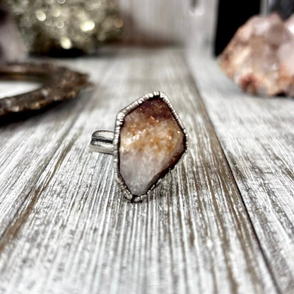 Raw Citrine Crystal Ring Fine Silver Size 9 / Foxlark Collection - One of a Kind