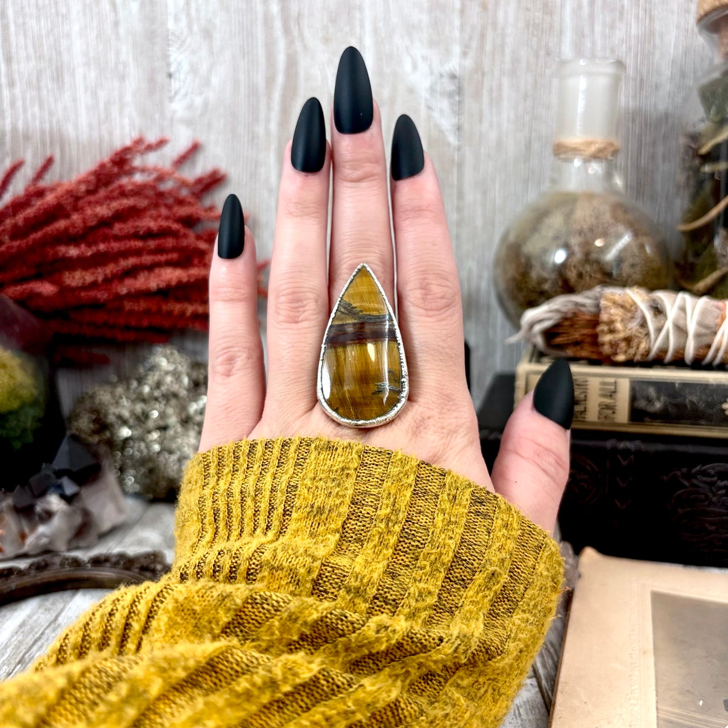 Tigers Eye Crystal Ring Fine Silver Size 9 / Foxlark Collection - One of a Kind