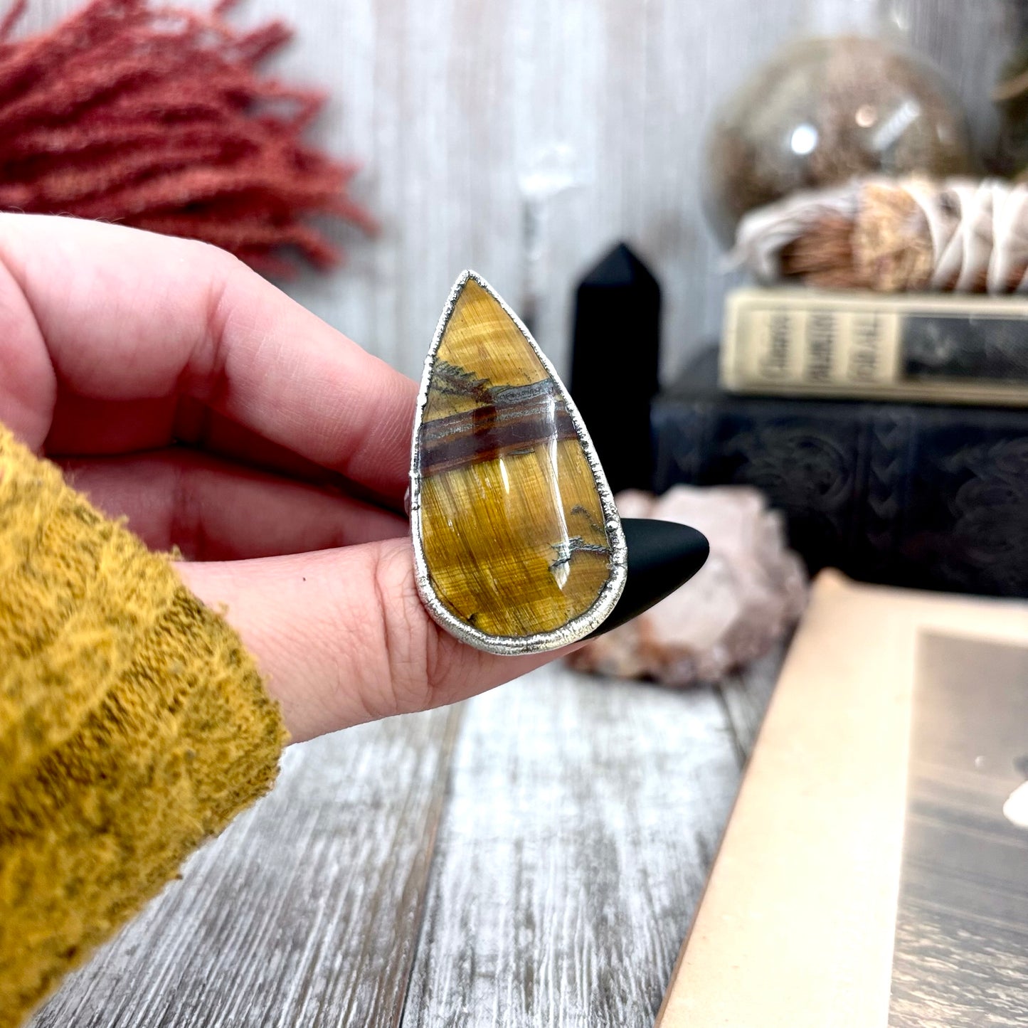 Tigers Eye Crystal Ring Fine Silver Size 9 / Foxlark Collection - One of a Kind