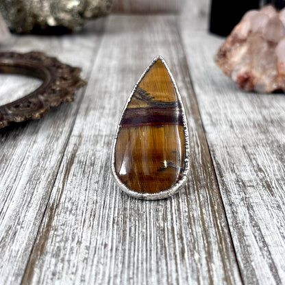 Tigers Eye Crystal Ring Fine Silver Size 9 / Foxlark Collection - One of a Kind
