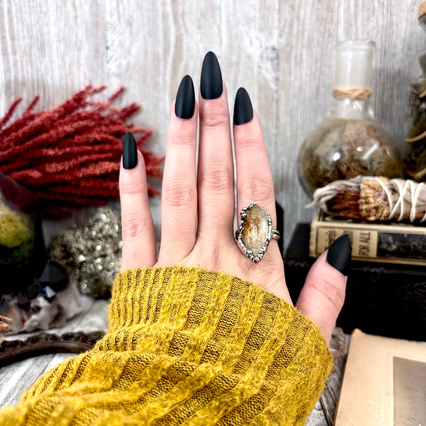 Raw Citrine Crystal Ring Fine Silver Size 7 / Foxlark Collection - One of a Kind