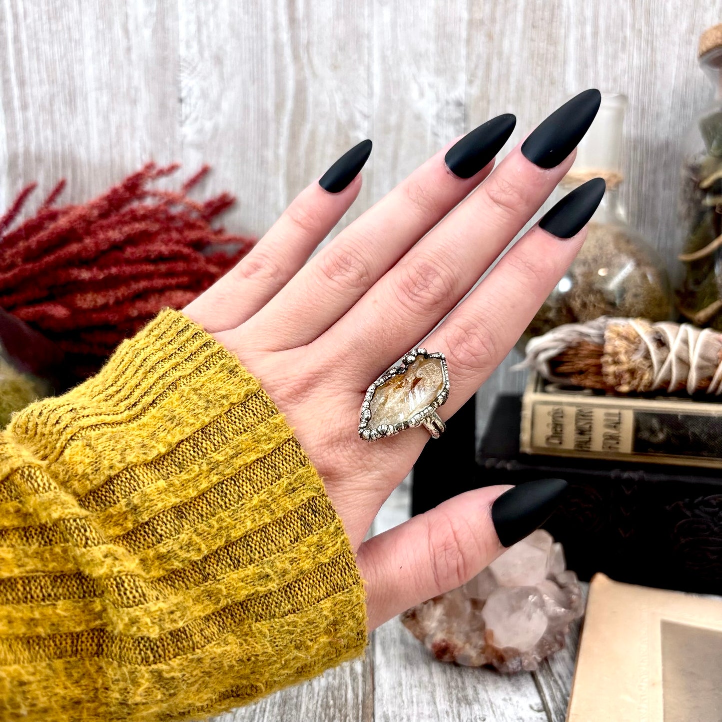 Raw Citrine Crystal Ring Fine Silver Size 7 / Foxlark Collection - One of a Kind