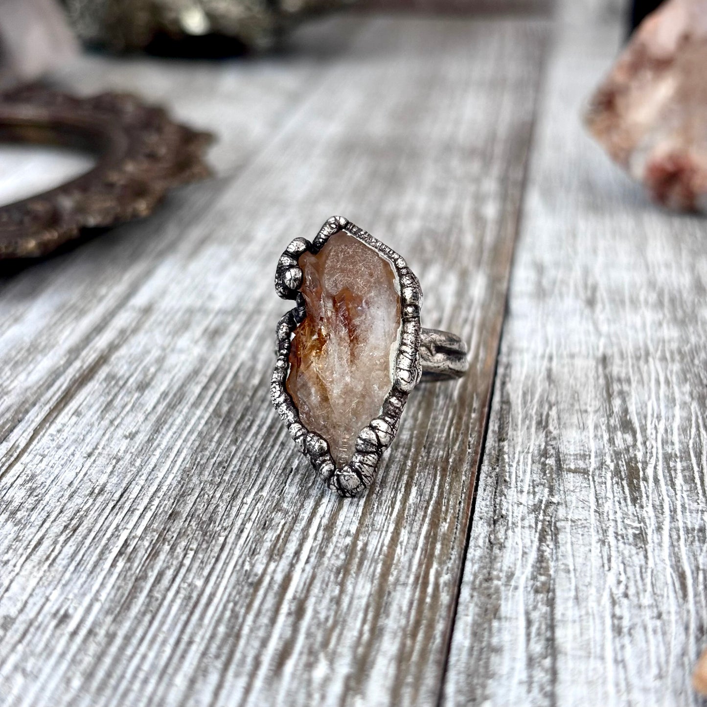 Raw Citrine Crystal Ring Fine Silver Size 7 / Foxlark Collection - One of a Kind
