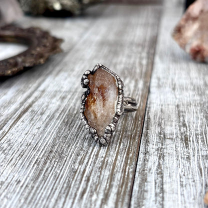 Raw Citrine Crystal Ring Fine Silver Size 7 / Foxlark Collection - One of a Kind