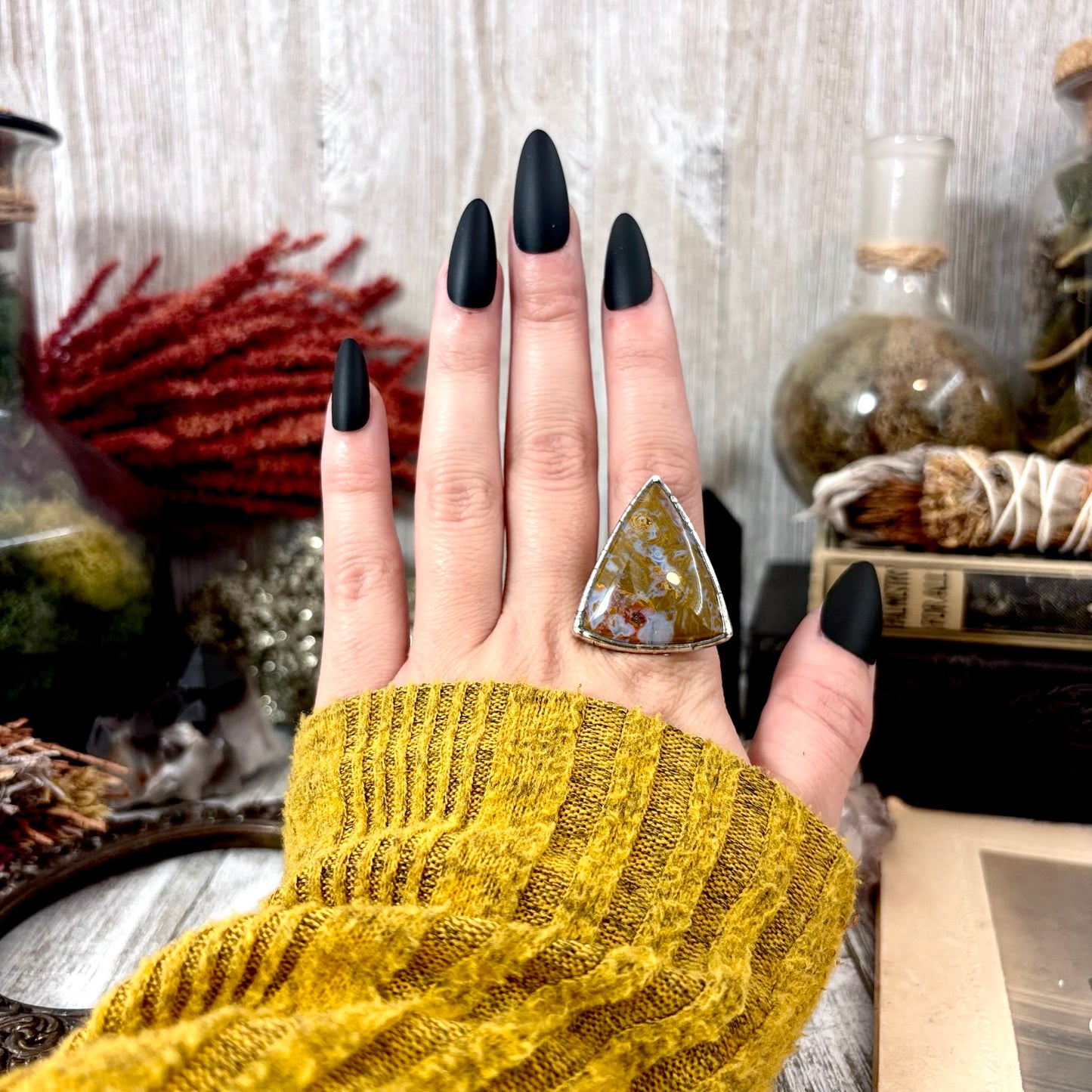 Petrified Wood Crystal Ring Fine Silver Size 8 / Foxlark Collection - One of a Kind