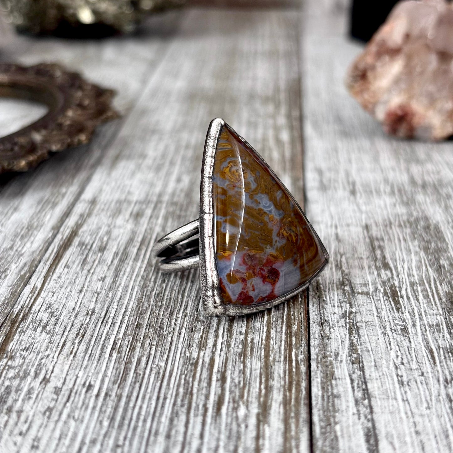 Petrified Wood Crystal Ring Fine Silver Size 8 / Foxlark Collection - One of a Kind