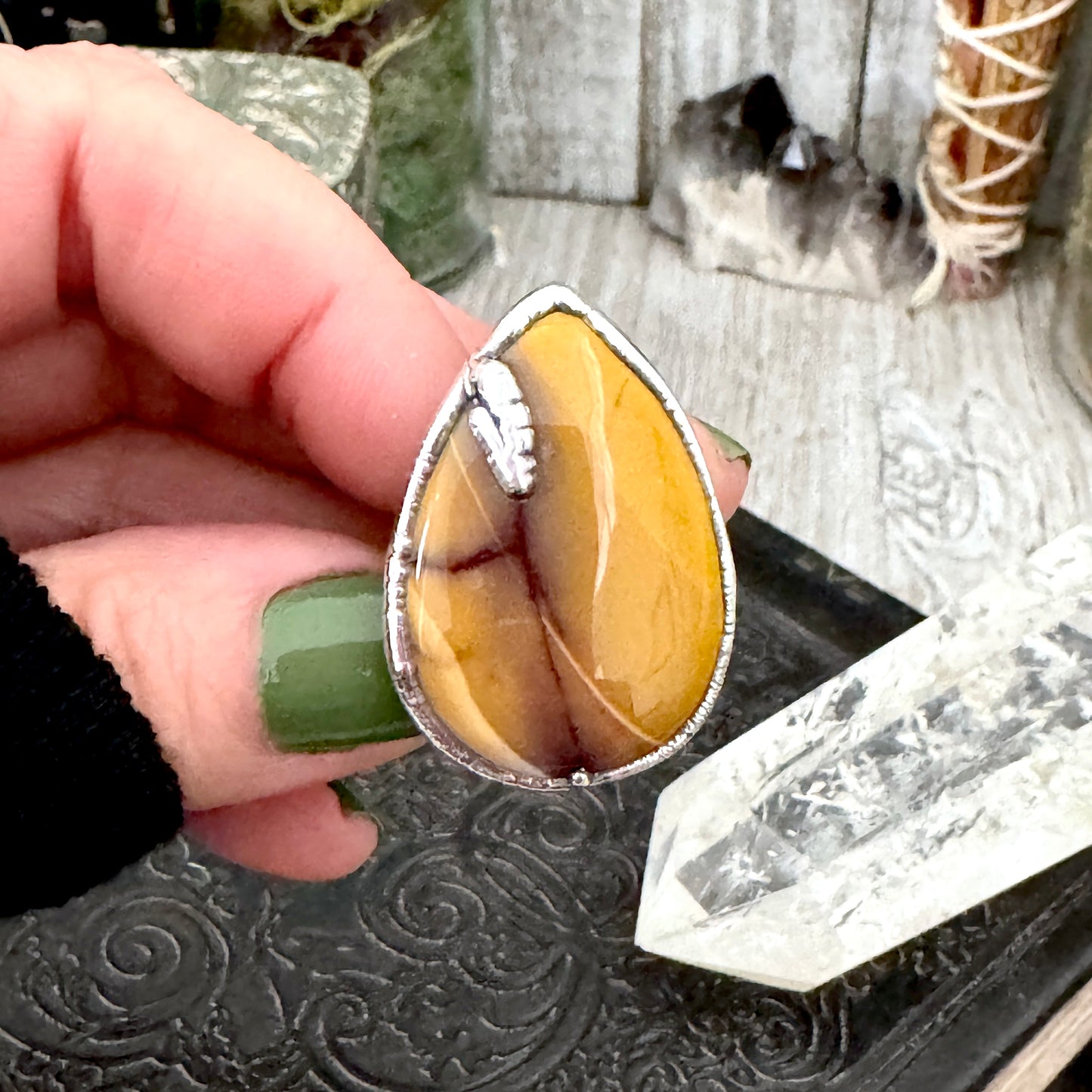 Yellow Mookaite Crystal Ring Fine Silver Size 7.5 / Foxlark Collection - One of a Kind