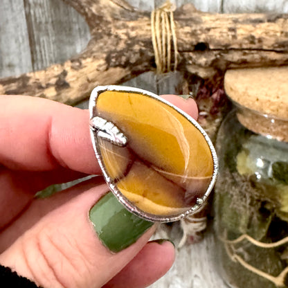 Yellow Mookaite Crystal Ring Fine Silver Size 7.5 / Foxlark Collection - One of a Kind
