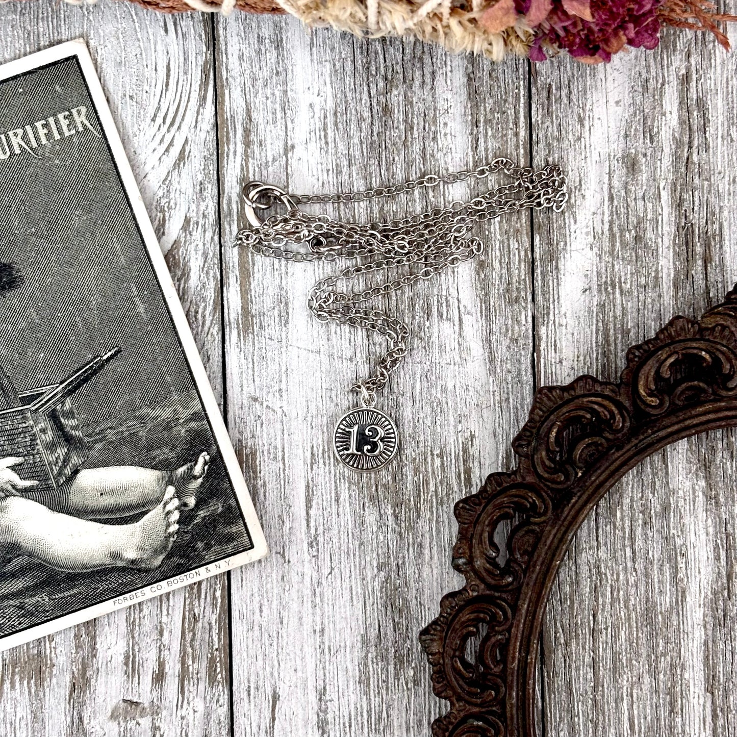 Tiny Talisman Collection - Sterling Silver Thirteen Necklace Pendant  0.5in  /