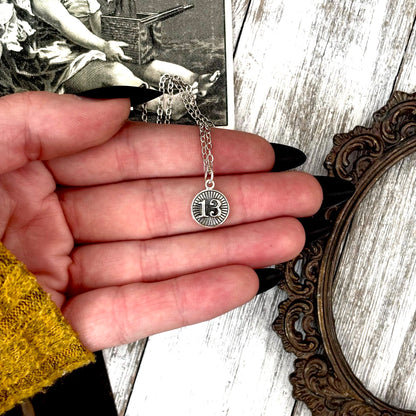 Tiny Talisman Collection - Sterling Silver Thirteen Necklace Pendant  0.5in  /