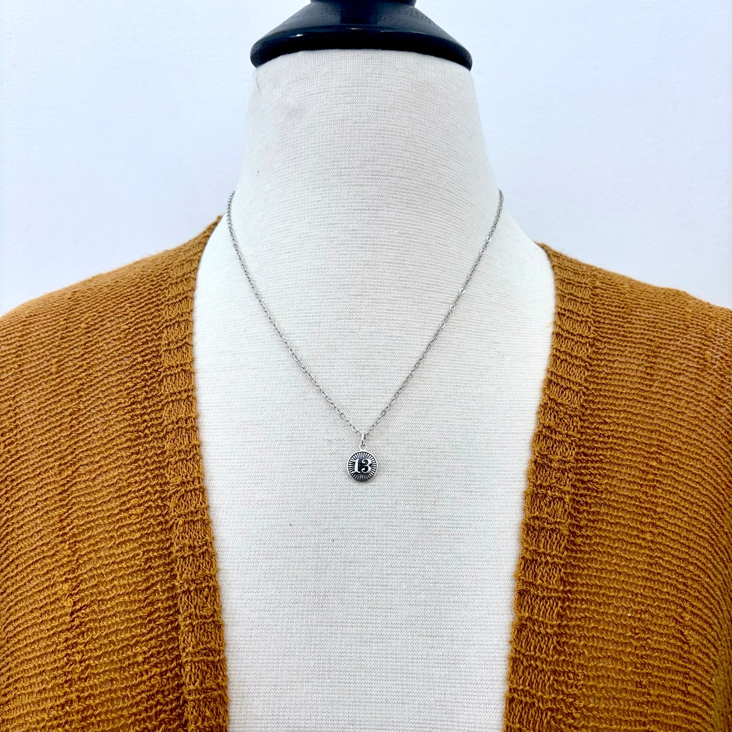 Tiny Talisman Collection - Sterling Silver Thirteen Necklace Pendant  0.5in  /