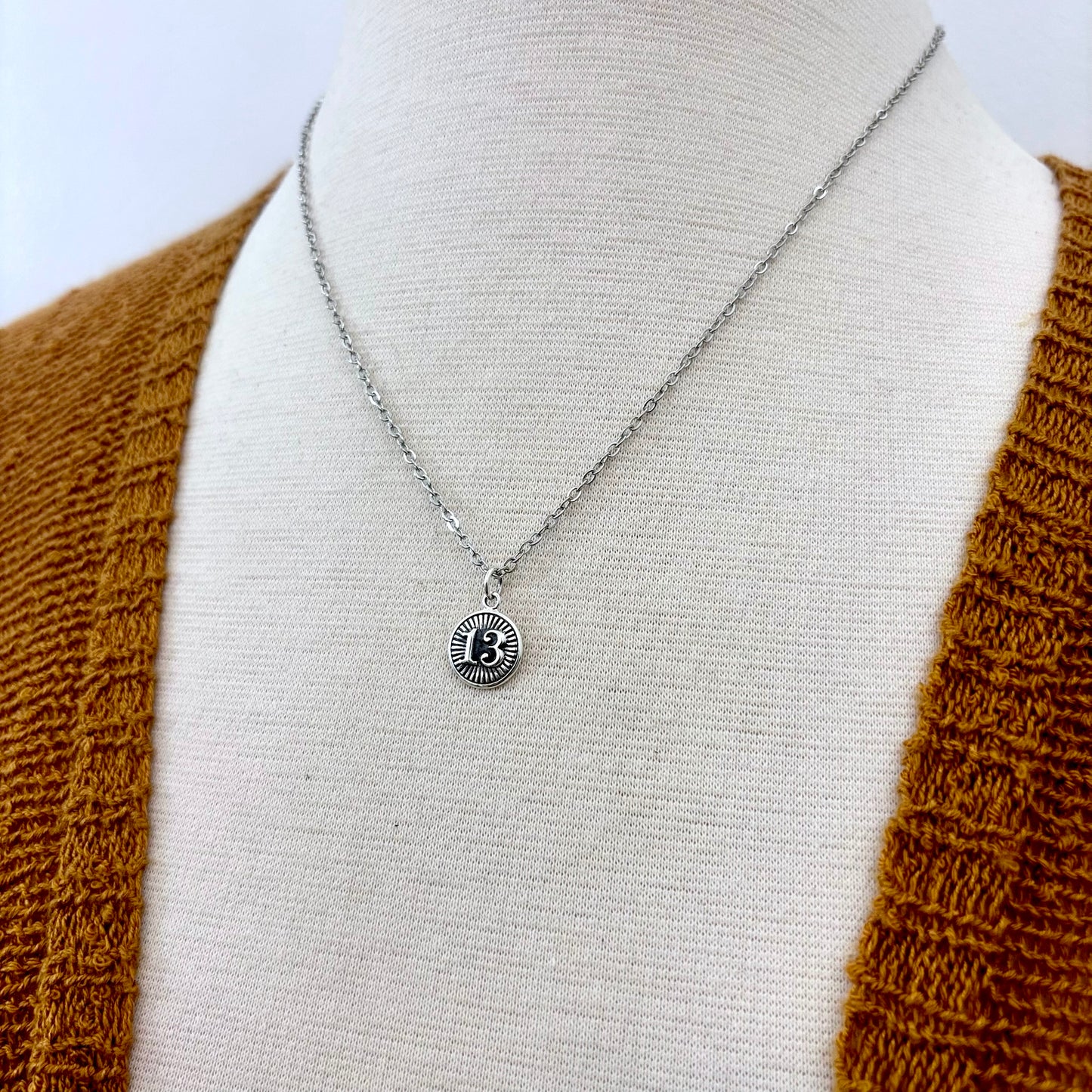 Tiny Talisman Collection - Sterling Silver Thirteen Necklace Pendant  0.5in  /