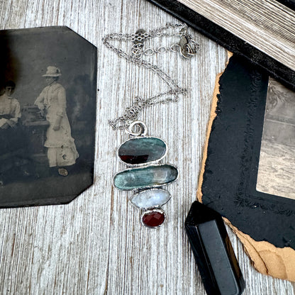 Multi Stone Bloodstone Labradorite Rainbow Moonstone Garnet Crystal Necklace Fine Silver / Foxlark Collection