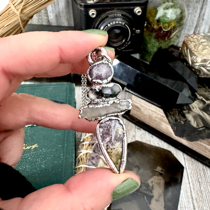 Multi Stone Star Ruby Moss Agate Clear Quartz Jasper Crystal Necklace Fine Silver / Foxlark Collection
