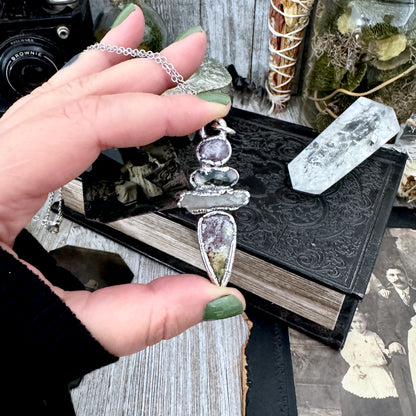 Multi Stone Star Ruby Moss Agate Clear Quartz Jasper Crystal Necklace Fine Silver / Foxlark Collection