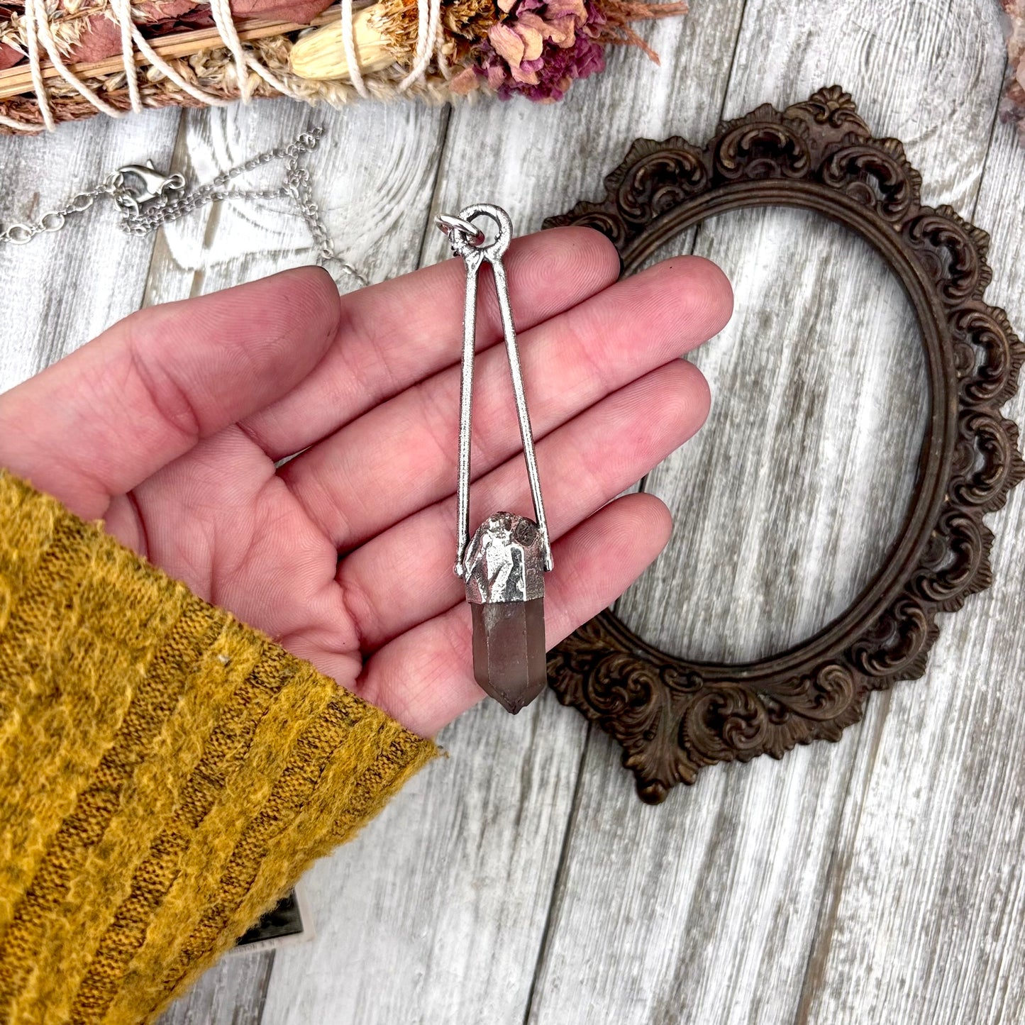 Raw Smoky Quartz Crystal Necklace in Fine Silver / Foxlark Collection - One of a Kind