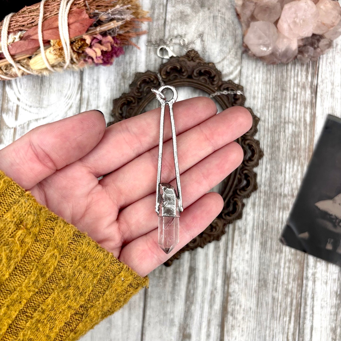 Raw Clear Quartz Crystal Necklace in Fine Silver / Foxlark Collection - One of a Kind